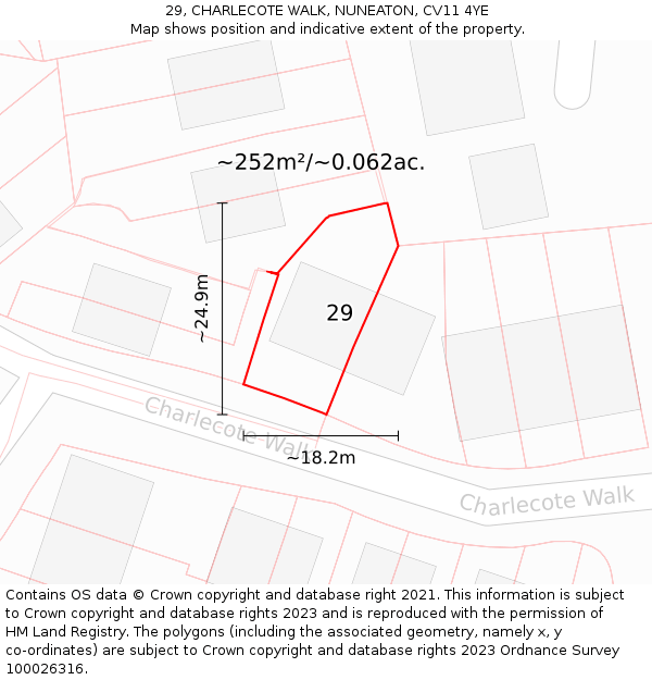 29, CHARLECOTE WALK, NUNEATON, CV11 4YE: Plot and title map