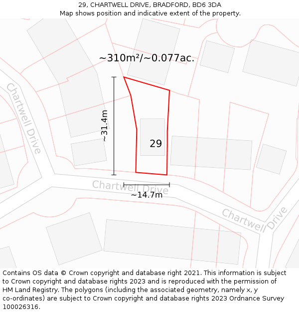 29, CHARTWELL DRIVE, BRADFORD, BD6 3DA: Plot and title map