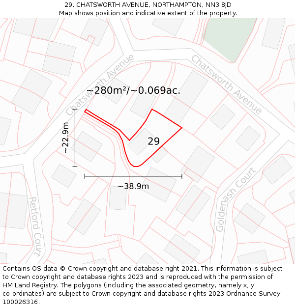 29, CHATSWORTH AVENUE, NORTHAMPTON, NN3 8JD: Plot and title map