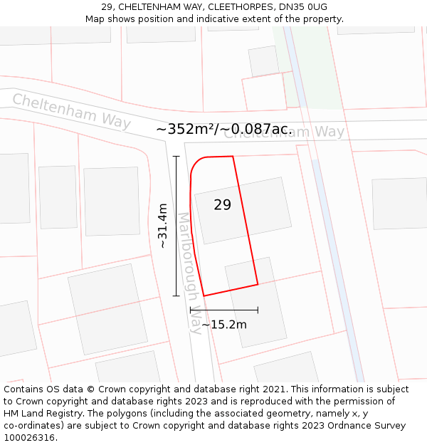 29, CHELTENHAM WAY, CLEETHORPES, DN35 0UG: Plot and title map