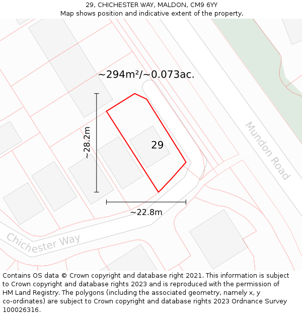 29, CHICHESTER WAY, MALDON, CM9 6YY: Plot and title map