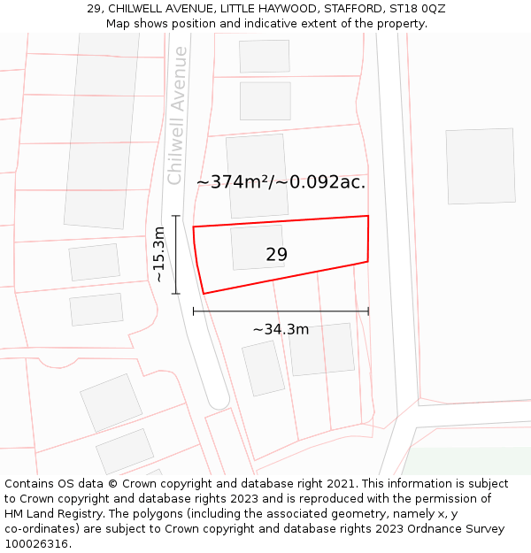 29, CHILWELL AVENUE, LITTLE HAYWOOD, STAFFORD, ST18 0QZ: Plot and title map