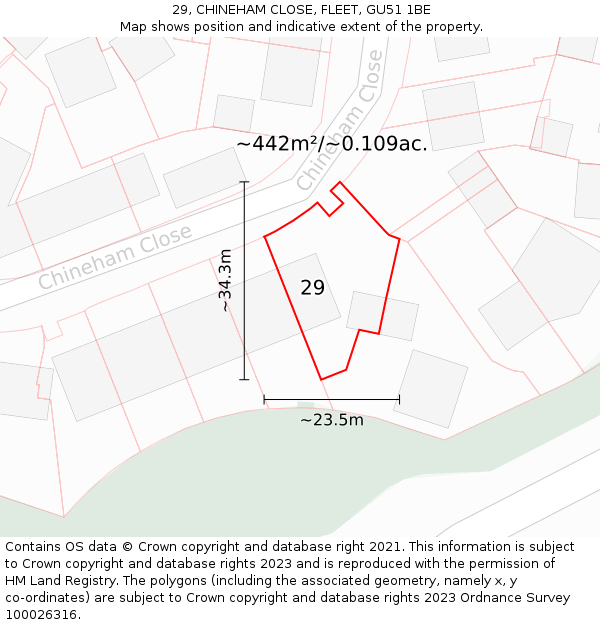 29, CHINEHAM CLOSE, FLEET, GU51 1BE: Plot and title map