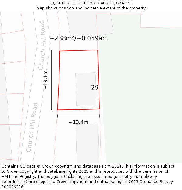 29, CHURCH HILL ROAD, OXFORD, OX4 3SG: Plot and title map