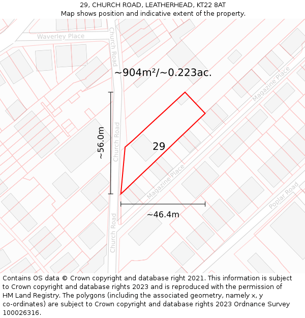 29, CHURCH ROAD, LEATHERHEAD, KT22 8AT: Plot and title map