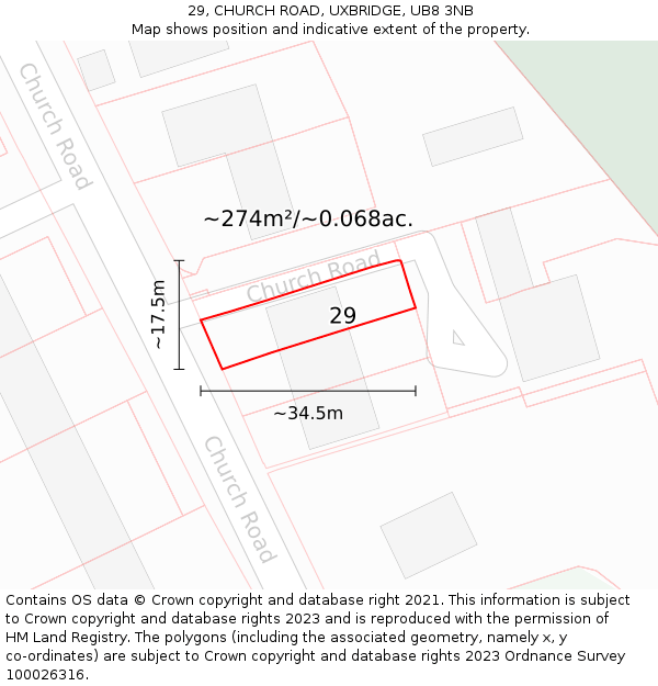 29, CHURCH ROAD, UXBRIDGE, UB8 3NB: Plot and title map