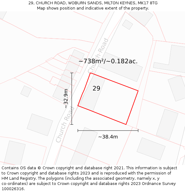 29, CHURCH ROAD, WOBURN SANDS, MILTON KEYNES, MK17 8TG: Plot and title map