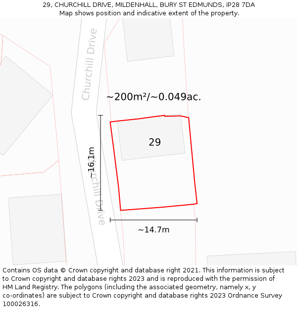 29, CHURCHILL DRIVE, MILDENHALL, BURY ST EDMUNDS, IP28 7DA: Plot and title map