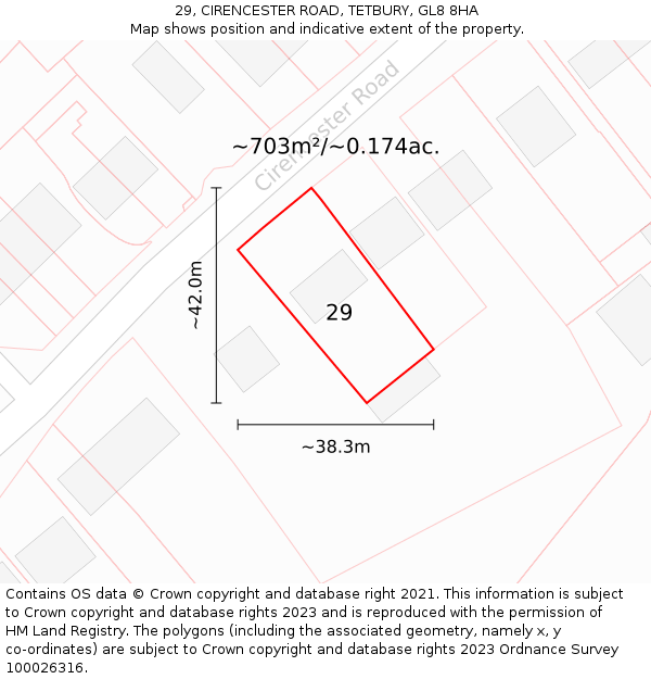 29, CIRENCESTER ROAD, TETBURY, GL8 8HA: Plot and title map