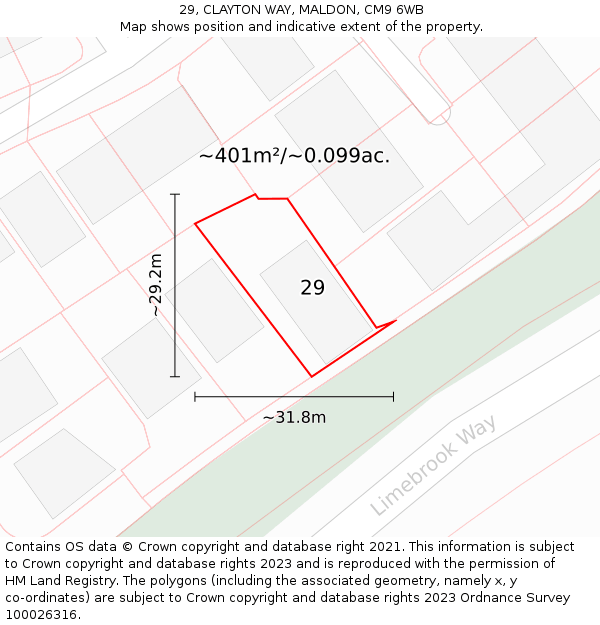 29, CLAYTON WAY, MALDON, CM9 6WB: Plot and title map