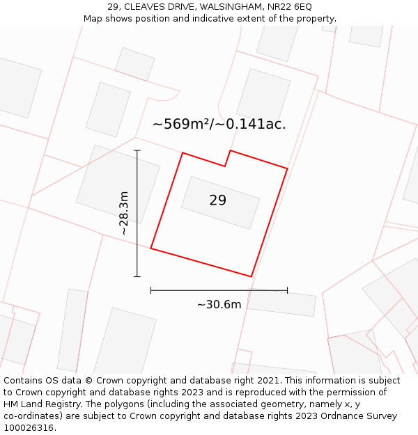 29, CLEAVES DRIVE, WALSINGHAM, NR22 6EQ: Plot and title map