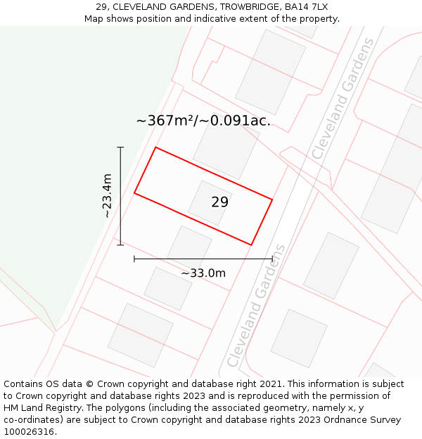 29, CLEVELAND GARDENS, TROWBRIDGE, BA14 7LX: Plot and title map