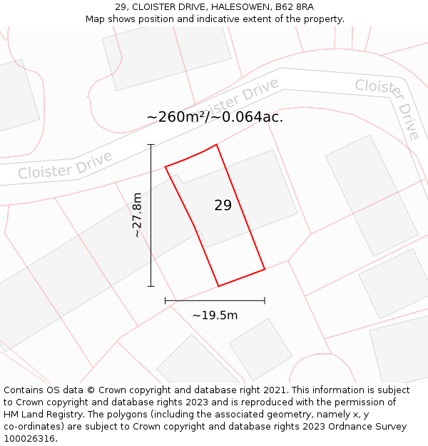 29, CLOISTER DRIVE, HALESOWEN, B62 8RA: Plot and title map