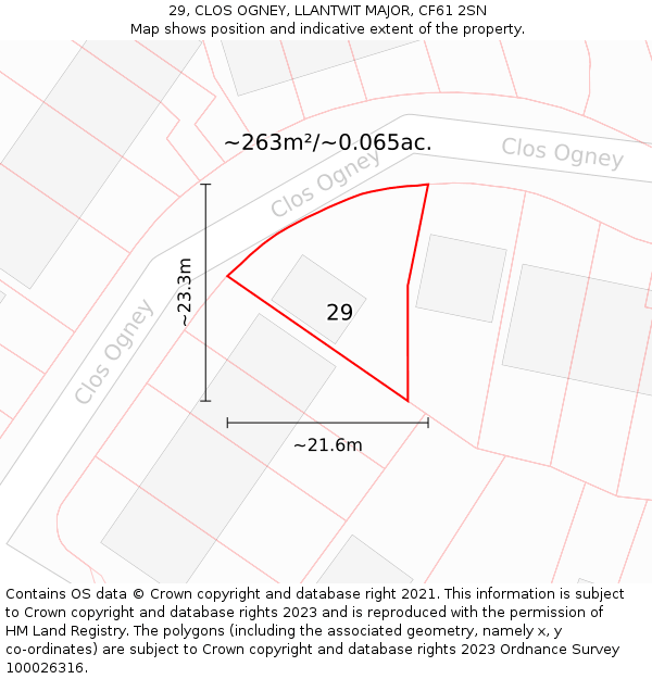 29, CLOS OGNEY, LLANTWIT MAJOR, CF61 2SN: Plot and title map