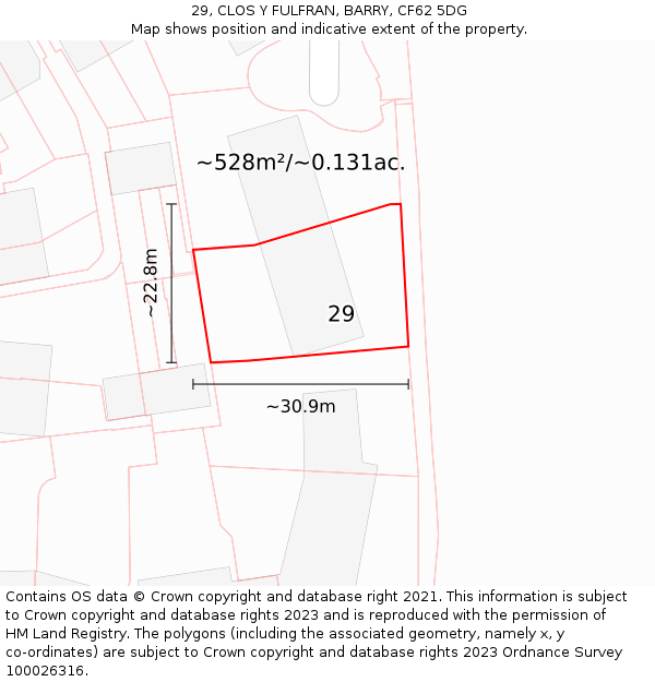 29, CLOS Y FULFRAN, BARRY, CF62 5DG: Plot and title map