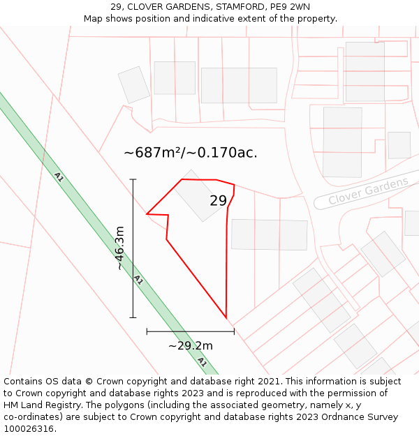 29, CLOVER GARDENS, STAMFORD, PE9 2WN: Plot and title map