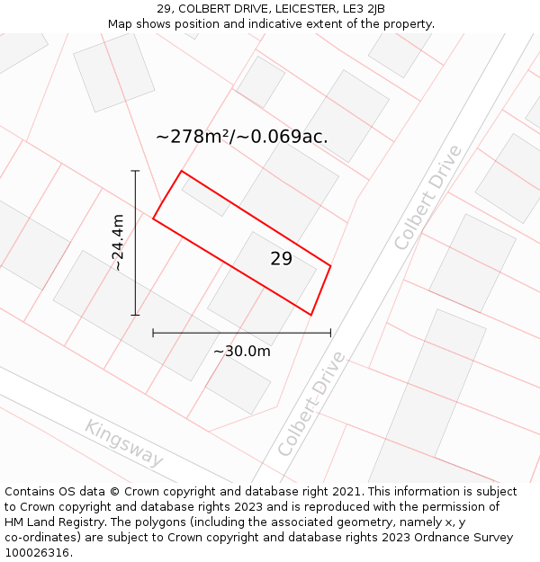 29, COLBERT DRIVE, LEICESTER, LE3 2JB: Plot and title map