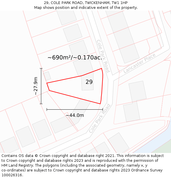 29, COLE PARK ROAD, TWICKENHAM, TW1 1HP: Plot and title map