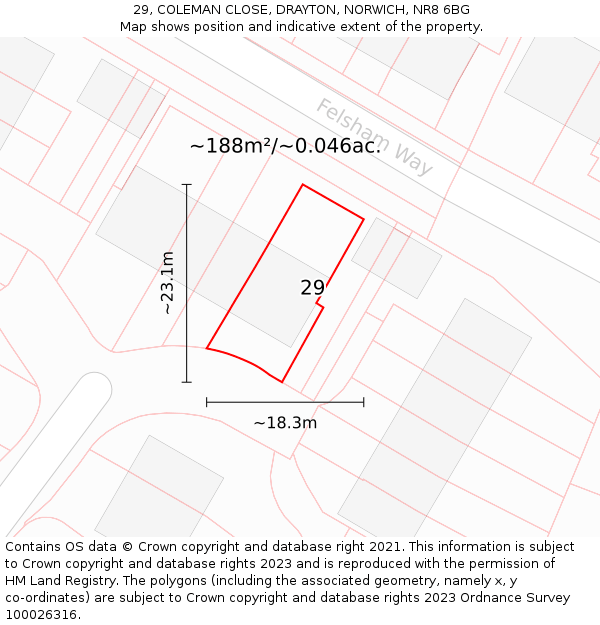 29, COLEMAN CLOSE, DRAYTON, NORWICH, NR8 6BG: Plot and title map