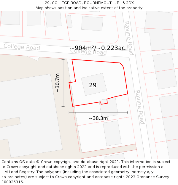 29, COLLEGE ROAD, BOURNEMOUTH, BH5 2DX: Plot and title map