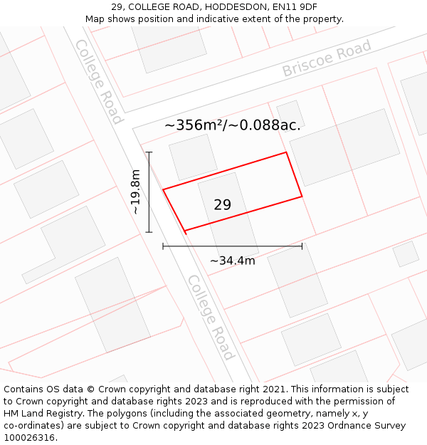 29, COLLEGE ROAD, HODDESDON, EN11 9DF: Plot and title map