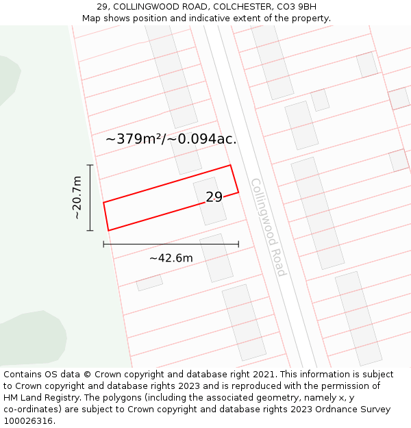 29, COLLINGWOOD ROAD, COLCHESTER, CO3 9BH: Plot and title map