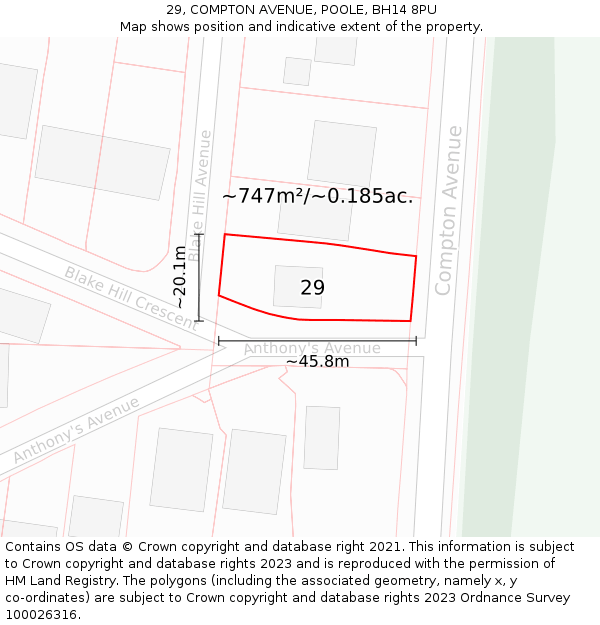 29, COMPTON AVENUE, POOLE, BH14 8PU: Plot and title map