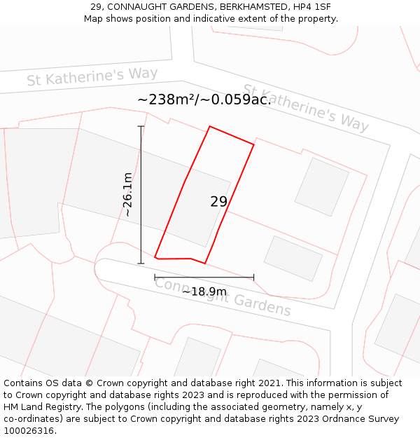 29, CONNAUGHT GARDENS, BERKHAMSTED, HP4 1SF: Plot and title map