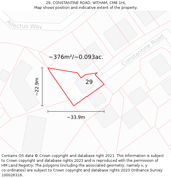 29, CONSTANTINE ROAD, WITHAM, CM8 1HL: Plot and title map