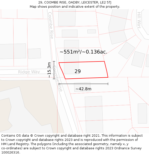 29, COOMBE RISE, OADBY, LEICESTER, LE2 5TJ: Plot and title map