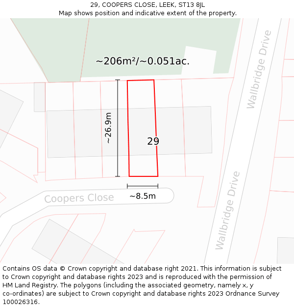 29, COOPERS CLOSE, LEEK, ST13 8JL: Plot and title map