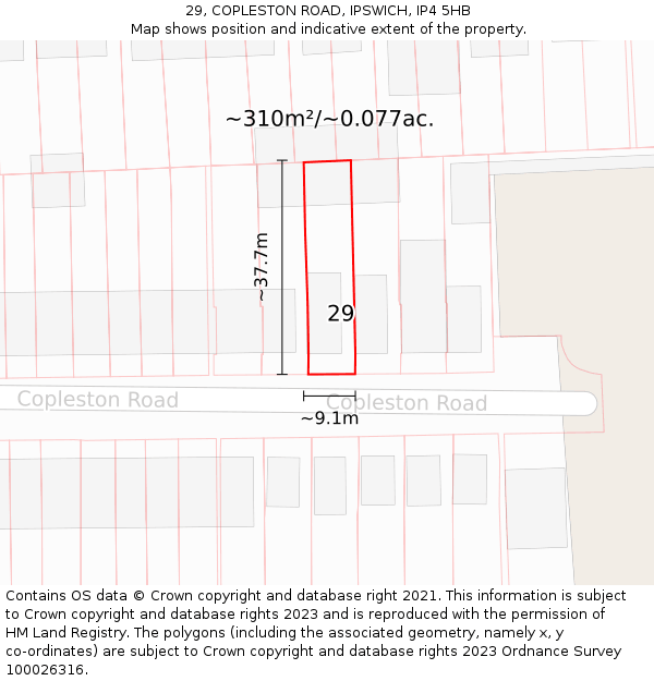 29, COPLESTON ROAD, IPSWICH, IP4 5HB: Plot and title map