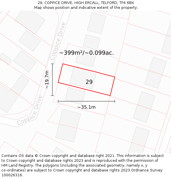 29, COPPICE DRIVE, HIGH ERCALL, TELFORD, TF6 6BX: Plot and title map