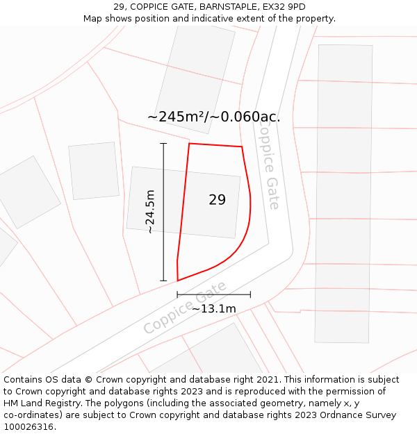 29, COPPICE GATE, BARNSTAPLE, EX32 9PD: Plot and title map