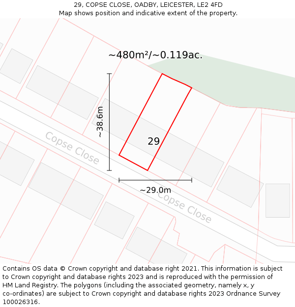 29, COPSE CLOSE, OADBY, LEICESTER, LE2 4FD: Plot and title map