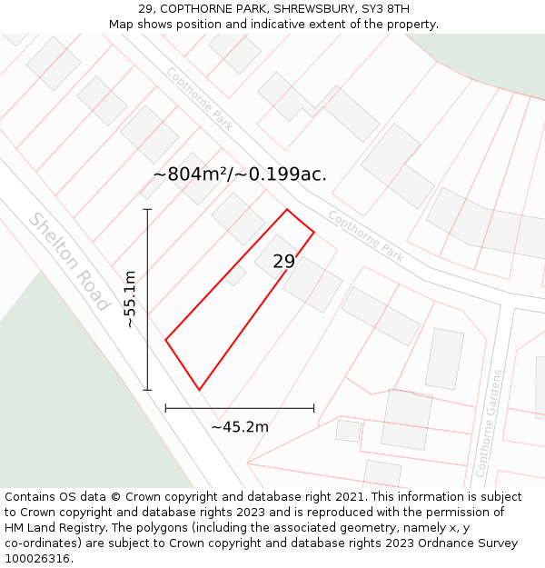 29, COPTHORNE PARK, SHREWSBURY, SY3 8TH: Plot and title map