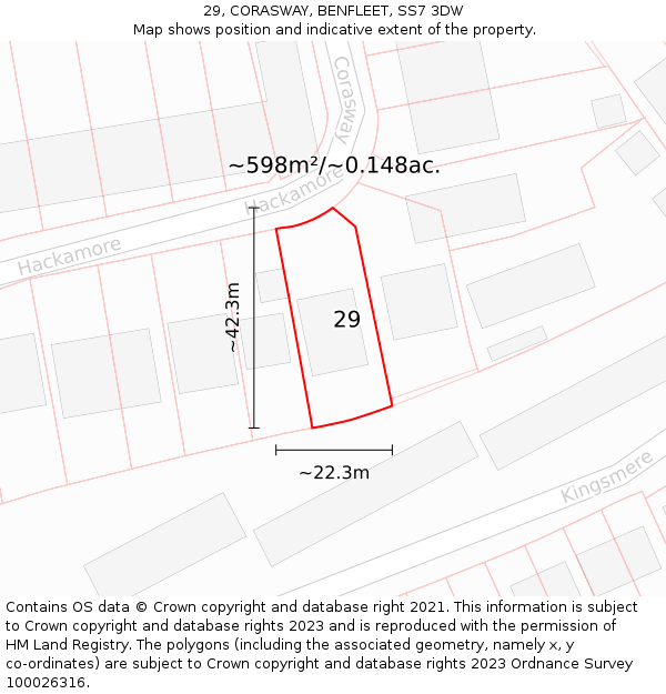 29, CORASWAY, BENFLEET, SS7 3DW: Plot and title map