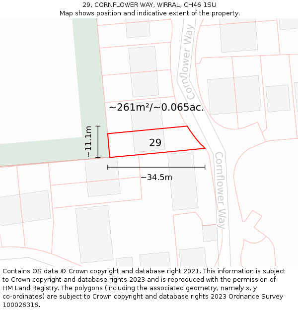 29, CORNFLOWER WAY, WIRRAL, CH46 1SU: Plot and title map