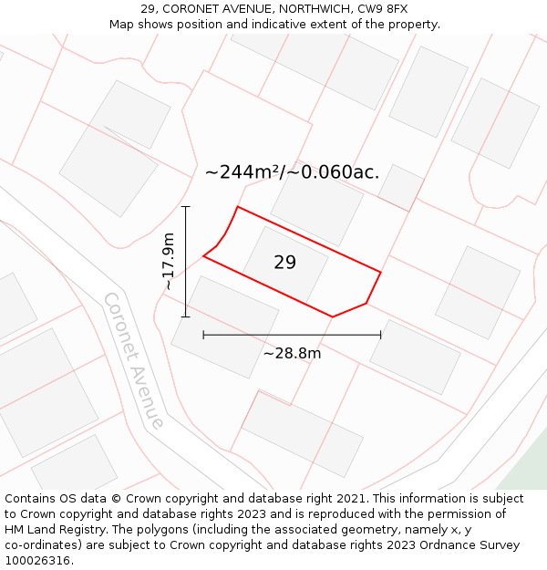 29, CORONET AVENUE, NORTHWICH, CW9 8FX: Plot and title map