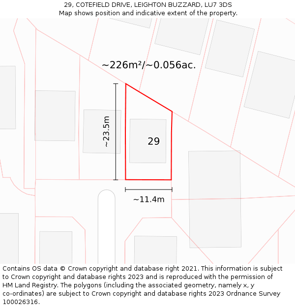 29, COTEFIELD DRIVE, LEIGHTON BUZZARD, LU7 3DS: Plot and title map