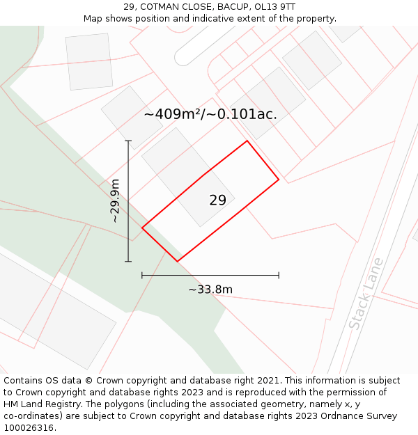 29, COTMAN CLOSE, BACUP, OL13 9TT: Plot and title map