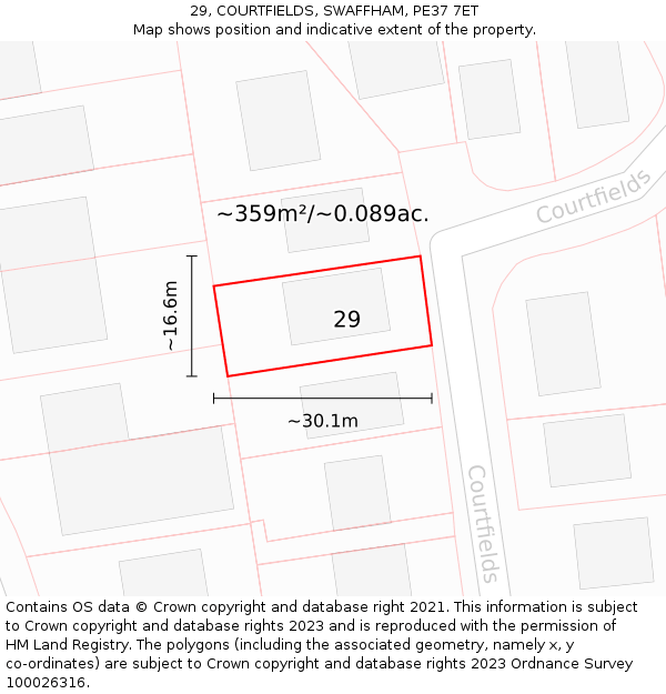 29, COURTFIELDS, SWAFFHAM, PE37 7ET: Plot and title map