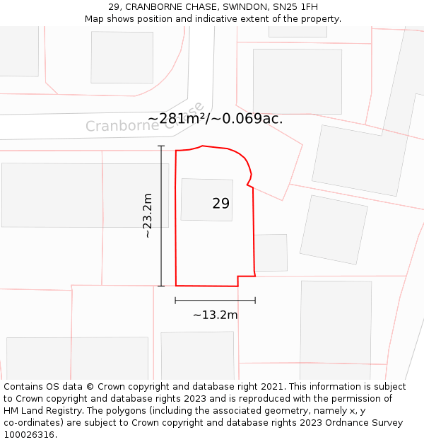 29, CRANBORNE CHASE, SWINDON, SN25 1FH: Plot and title map