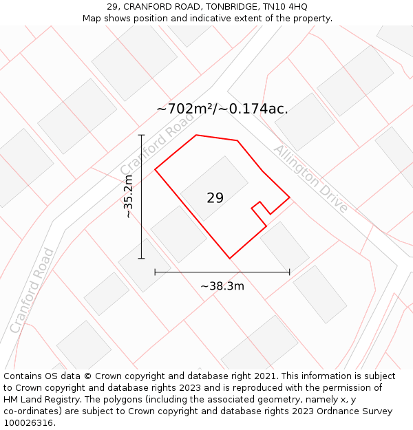 29, CRANFORD ROAD, TONBRIDGE, TN10 4HQ: Plot and title map