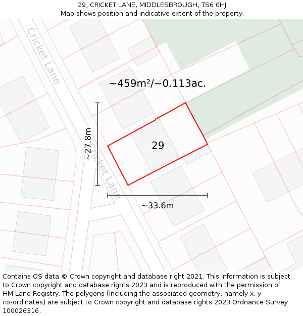 29, CRICKET LANE, MIDDLESBROUGH, TS6 0HJ: Plot and title map