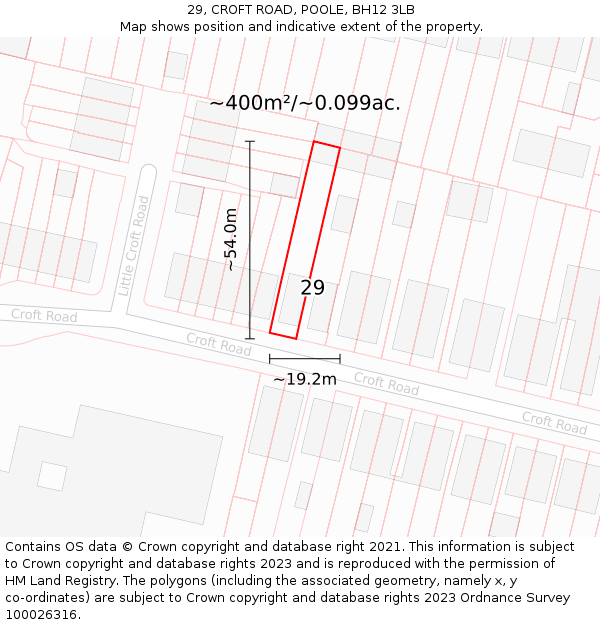 29, CROFT ROAD, POOLE, BH12 3LB: Plot and title map