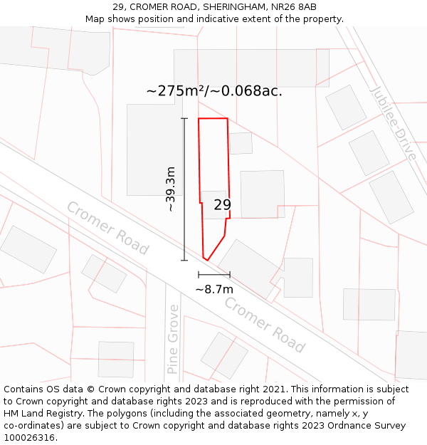 29, CROMER ROAD, SHERINGHAM, NR26 8AB: Plot and title map