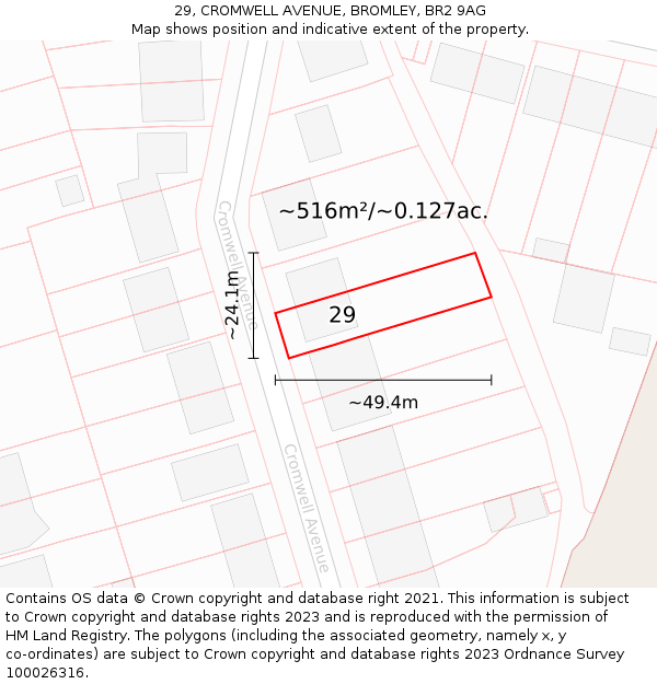 29, CROMWELL AVENUE, BROMLEY, BR2 9AG: Plot and title map