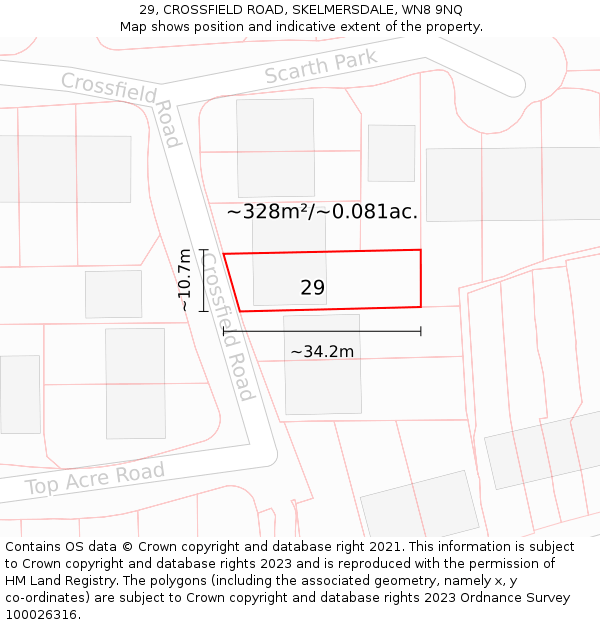 29, CROSSFIELD ROAD, SKELMERSDALE, WN8 9NQ: Plot and title map