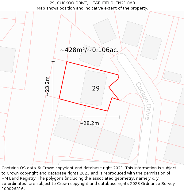 29, CUCKOO DRIVE, HEATHFIELD, TN21 8AR: Plot and title map